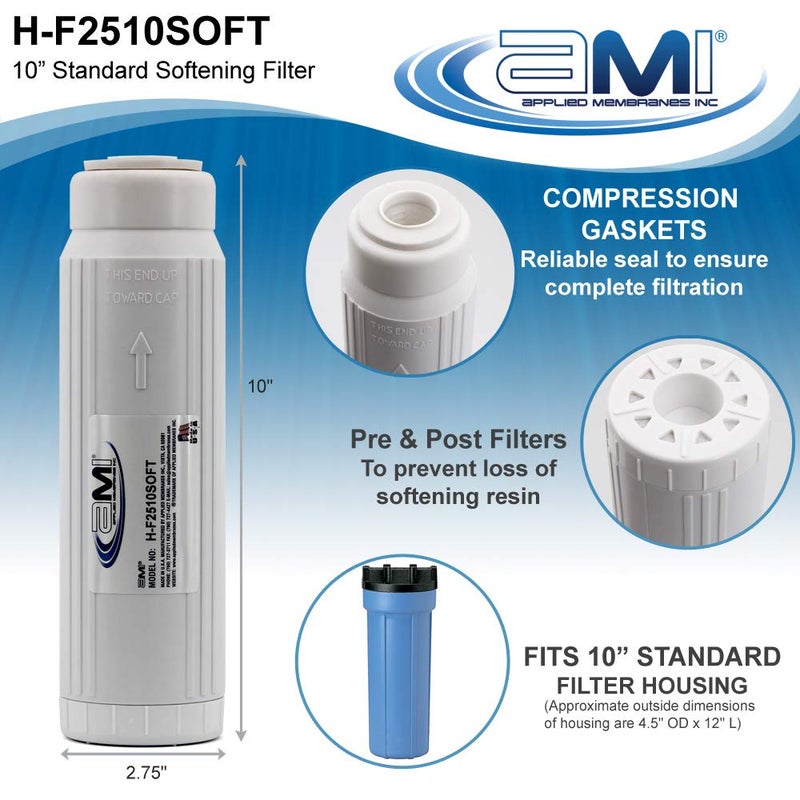APPLIED MEMBRANES INC. Water Softening Filter Cartridge | 10" Standard Universal Size | Ion Exchange Filter Softens Water | Great for Espresso and Washing Machines (1, 10" Standard) - Image 5